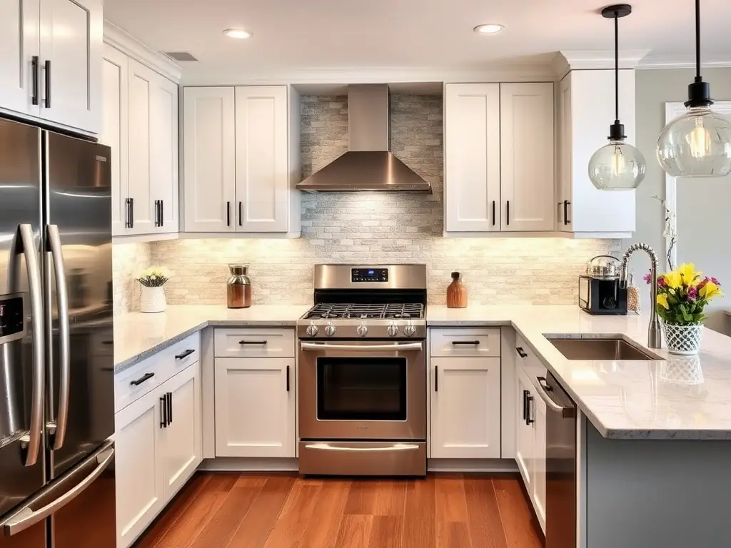 A beautifully renovated kitchen with modern appliances and sleek countertops, showcasing Vision Construction & Elevation's expertise in kitchen remodeling.